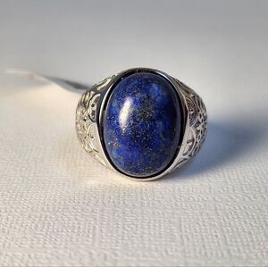 NWT VTG 18x13mm Natural Lapis Lazuli 925 Ring Sz 10